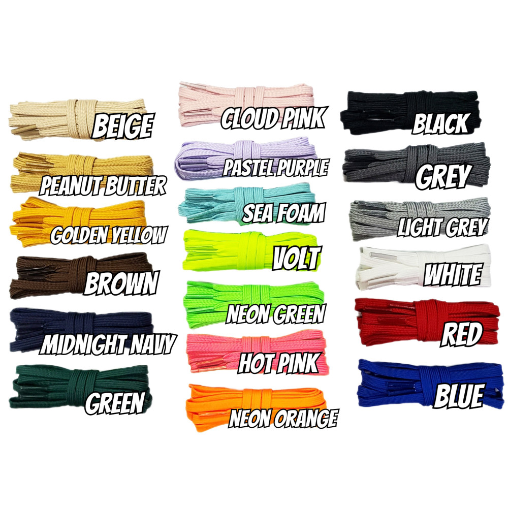 Thin Flat Laces -19 Colours - For Running Trainer Shoes-